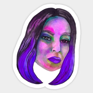 Violet watercolor girl portrait Sticker